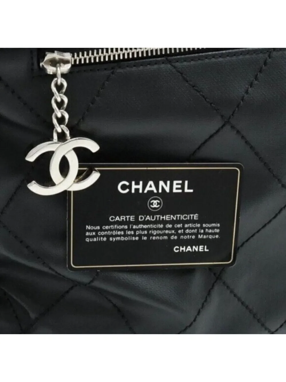 Authentic Chanel Black Quilted Leather Tote CC Charm Luxury Shoulder Bag